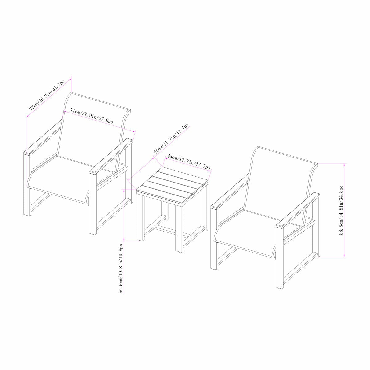 SunVilla Helio 3pc Bistro Set Grey Sling Armchairs Coffee Table Cover Garden