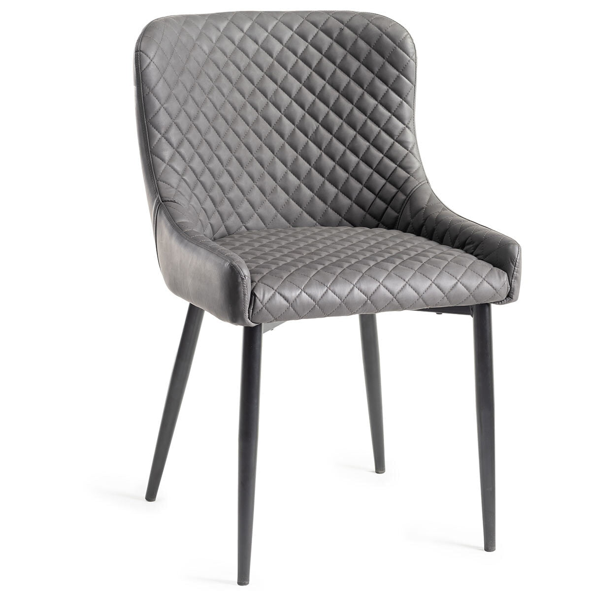 Bentley Designs Finch Grey Faux Leather Diamond Stitch Dining Chairs 2 Pack