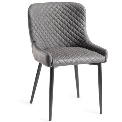 Bentley Designs Finch Grey Faux Leather Diamond Stitch Dining Chairs 2 Pack