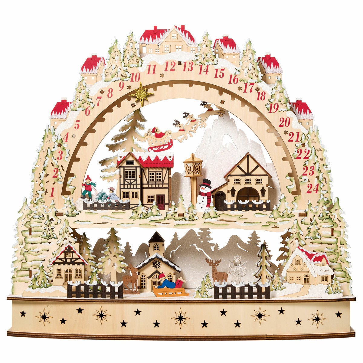 Wooden LED Advent Calendar Christmas Decoration Freestanding Jingle Bell