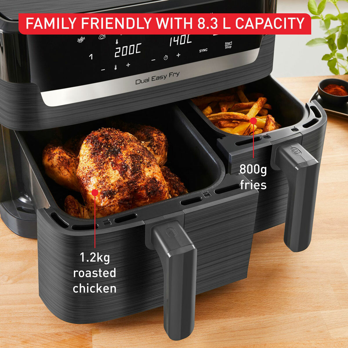 Tefal Easy Fry Essential Dual Drawer Air Fryer EY901HG 8.3L Family 7 Functions