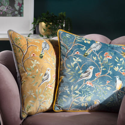 Wylder Chinoiserie Blue Cushion 2 Pack Feather Fill Printed Velvet 43x43cm