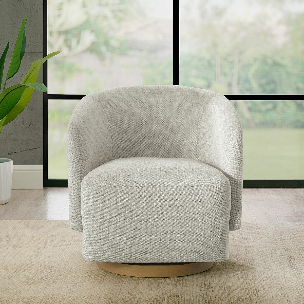 Henredon Murphy Light Grey Fabric Swivel Barrel Chair 360 Degree Pedestal