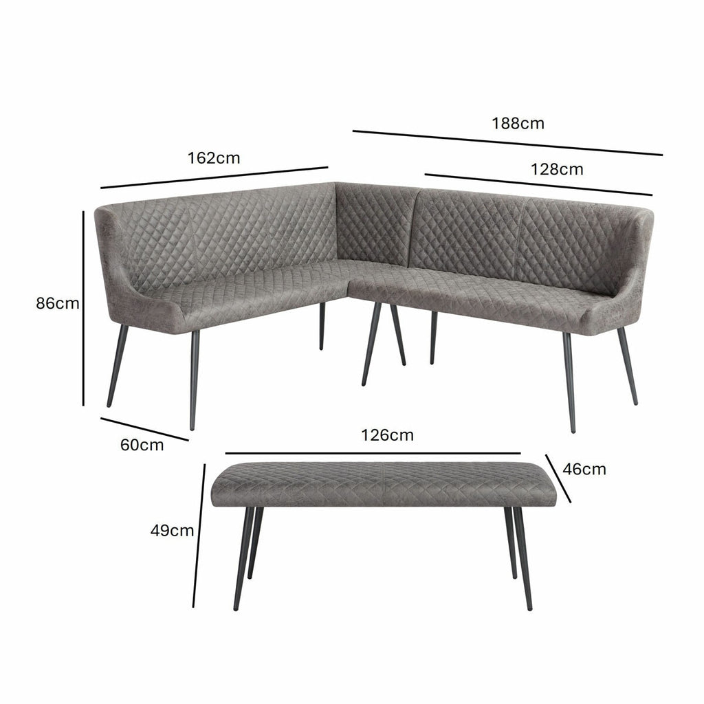 Indus Valley Henley Wooden Dining Table Grey Corner Bench Set Iron Frame Wood