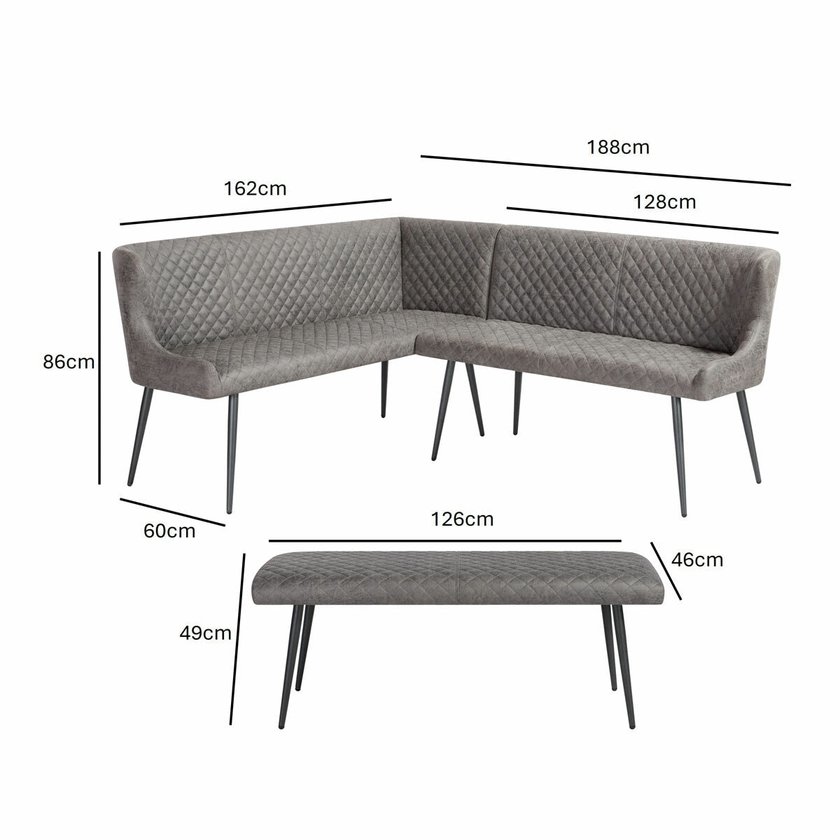 Indus Valley Henley Wooden Dining Table Grey Corner Bench Set Iron Frame Wood