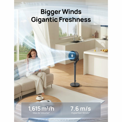 Dreo TurboPoly 350S Smart Pedestal Fan 3D Oscillation 9 Speed Grey DR-HPF020S"