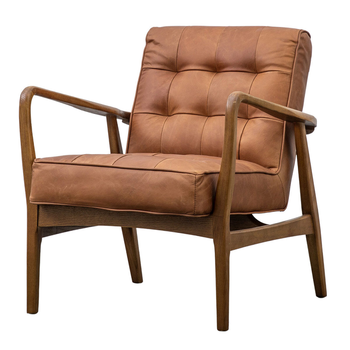 Gallery Humber Vintage Brown Top Grain Leather Armchair Solid Oak Frame Seat