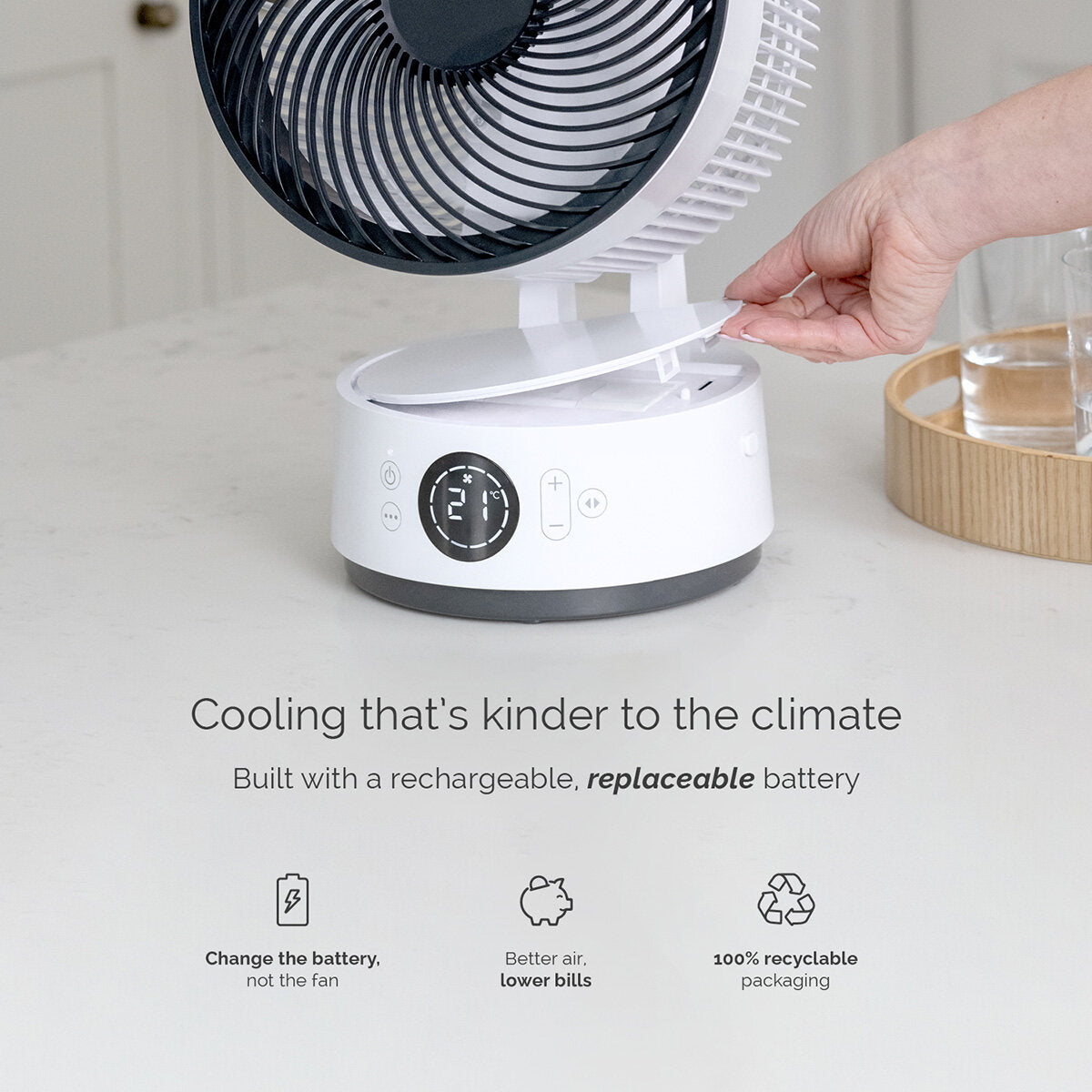Meaco Sefte 8" Rechargeable Desktop Air Circulator Fan Cordless 12 Speed White