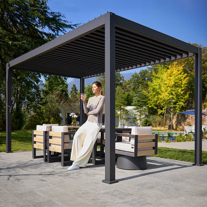 Mirador Louvered Aluminium Pergola Anthracite Adjustable Louvres 2.7m x 4.4m