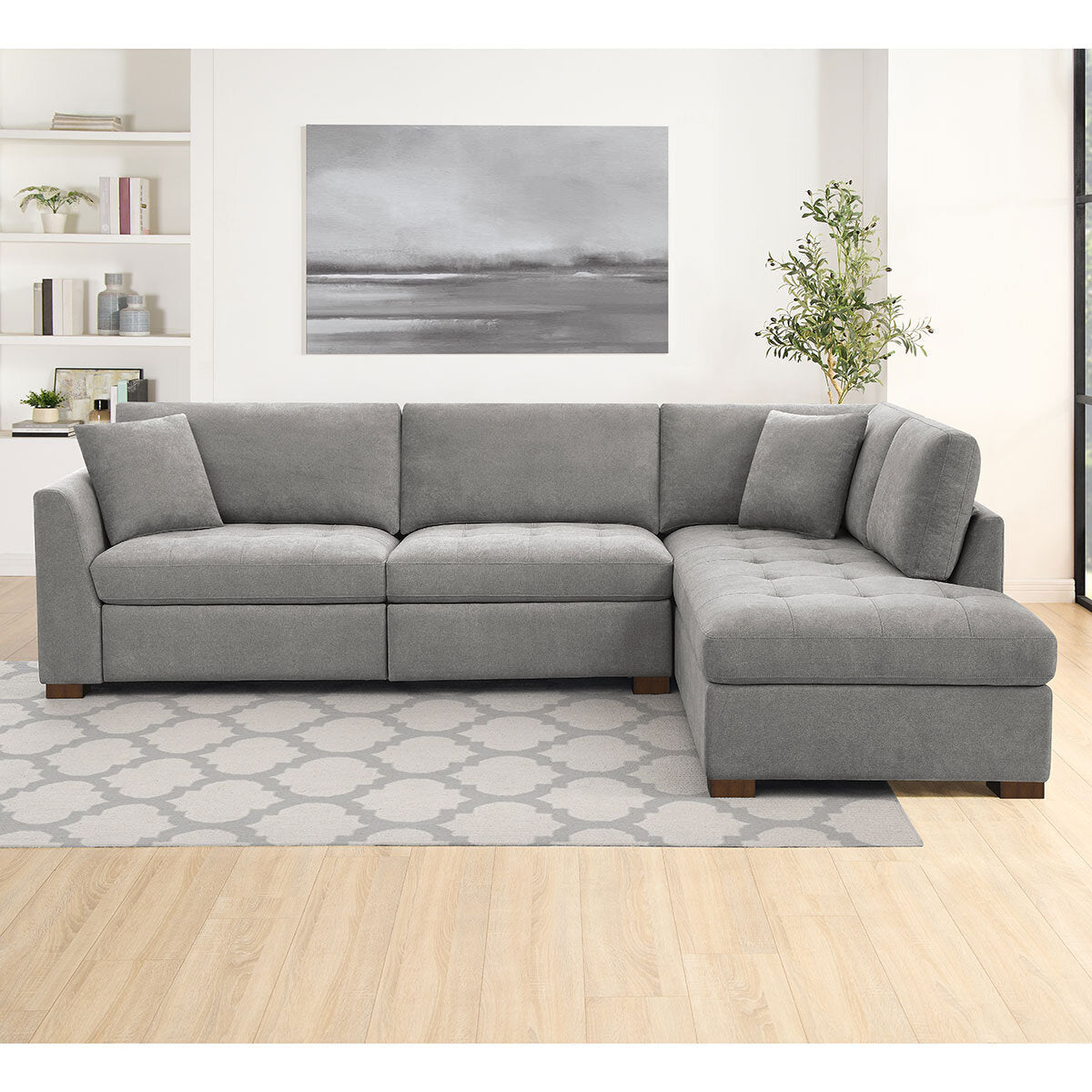 Thomasville Miles Grey Fabric Corner Sofa Power Footrests Right Hand Facing RHF