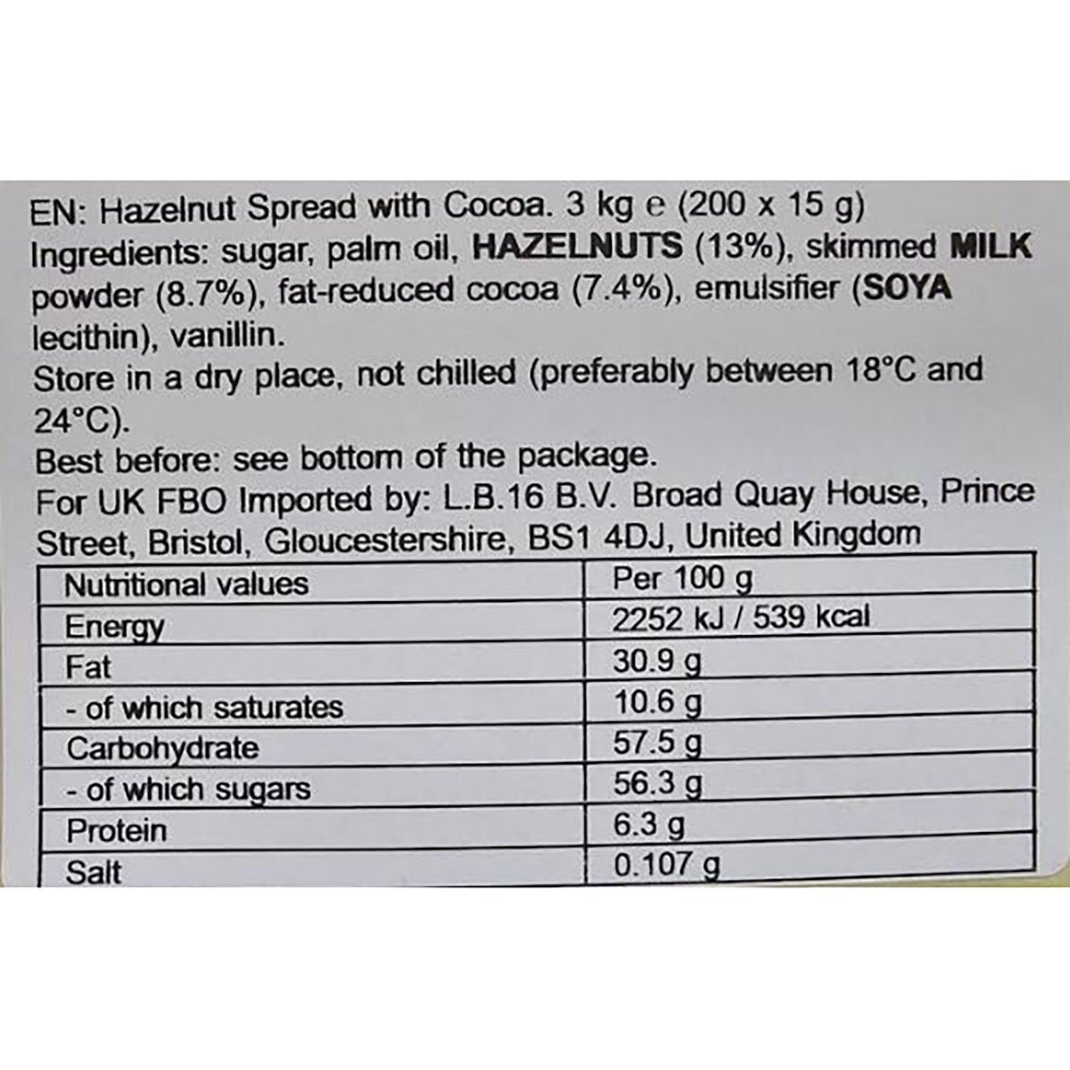 Nutella Hazelnut Spread With Cocoa 3kg Large Bulk Jar Chocolate Breakfast Dip