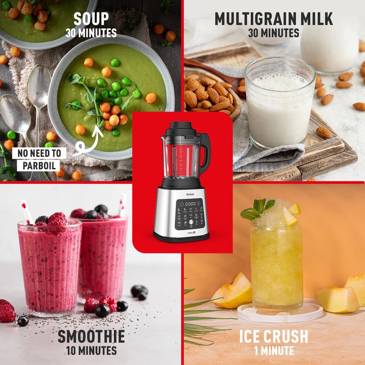 Tefal BlendForce 2 Glass Blender Soup Maker 1400W Silver BL83SD65 10 Programs