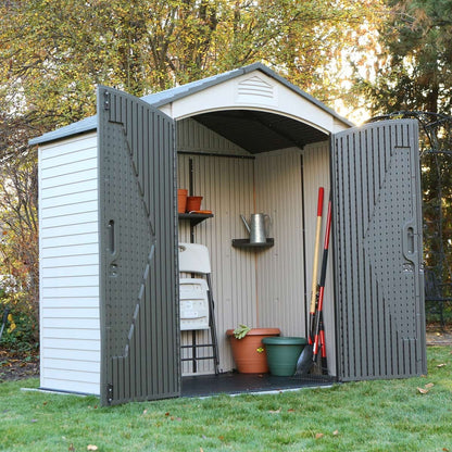 Lifetime 7x4.5ft Plastic Storage Shed 60495U HDPE Skylight Shelves Beige