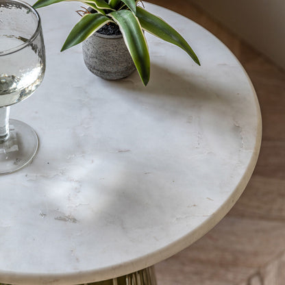 Gallery Seville Green Glass Side Table White Marble Top Gold Accent Living Room