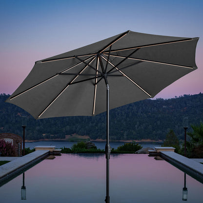 SunVilla 10ft Solar LED Garden Umbrella Parasol Grey Aluminium Outdoor Patio
