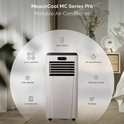 MeacoCool MC9000CHRPRO 9000 BTU Portable Air Conditioner Heater WiFi White