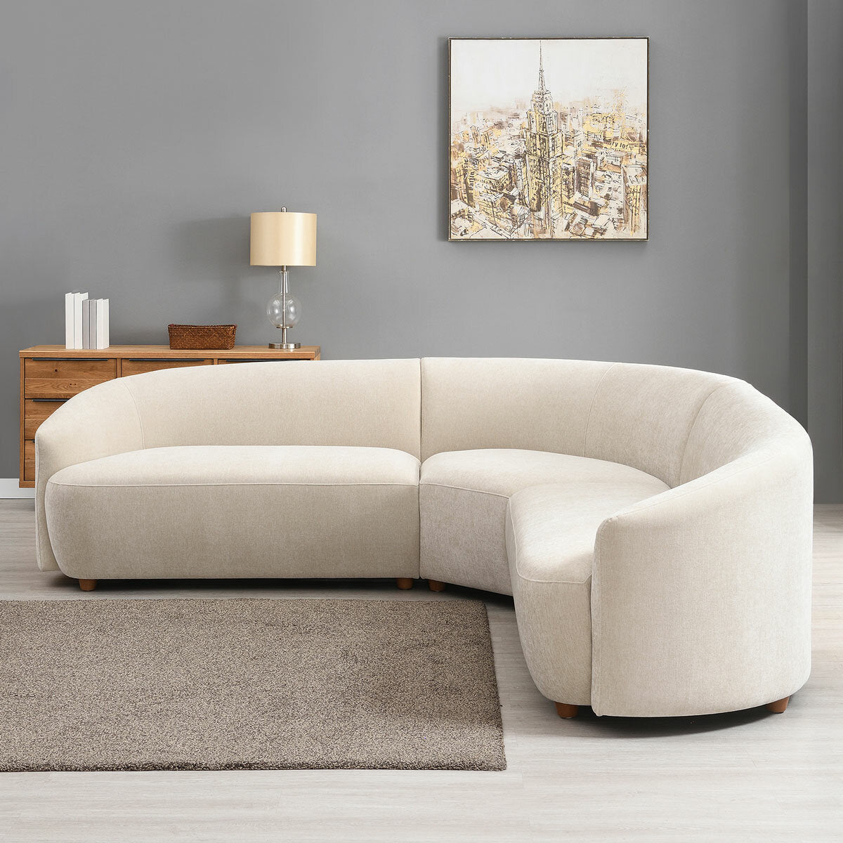 Dolen Beige Fabric 3 Piece Corner Sofa Pocket Coil Sinuous Spring Lounge Suite