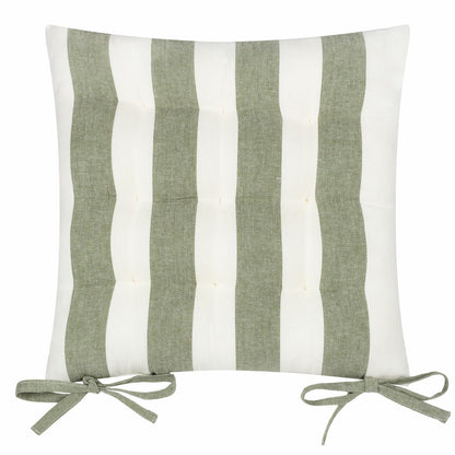 2 pack Yard Hayle Green Striped Cotton Seat Pad Cushion 40x40cm Garden Outdoor