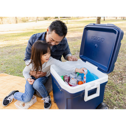 Igloo MaxCold 62QT Latitude Roller Cooler Navy 58 Litre Wheeled Camping Ice Box