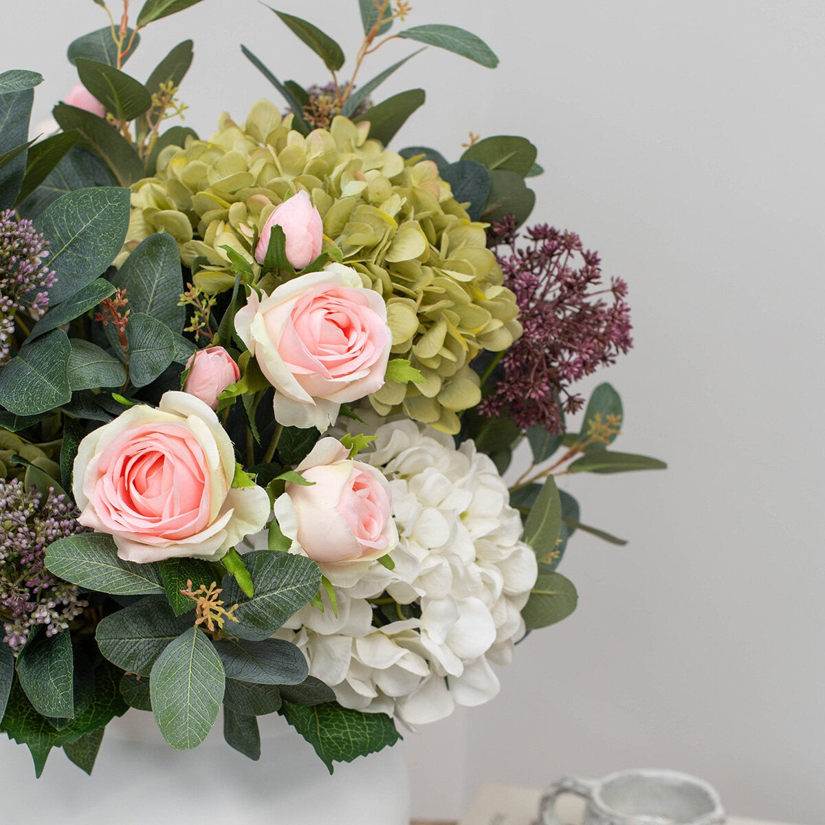 Tree Locate Artificial Summer Bouquet Vase Faux Roses Hydrangeas 70cm Flowers