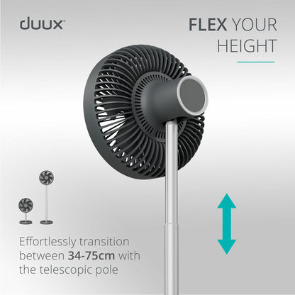 Duux Rize Pedestal Fan DXCF90UK 4 Speed Oscillating Floor Table Charcoal