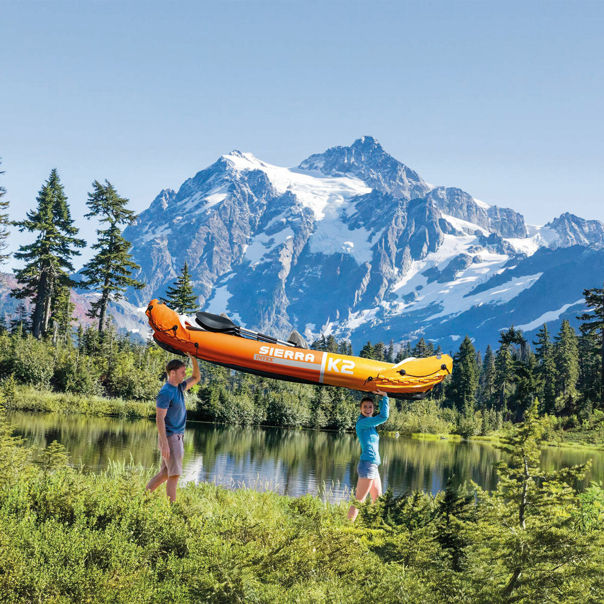 Intex Sierra K2 2 Person Inflatable Kayak Set Paddles Pump Carry Bag