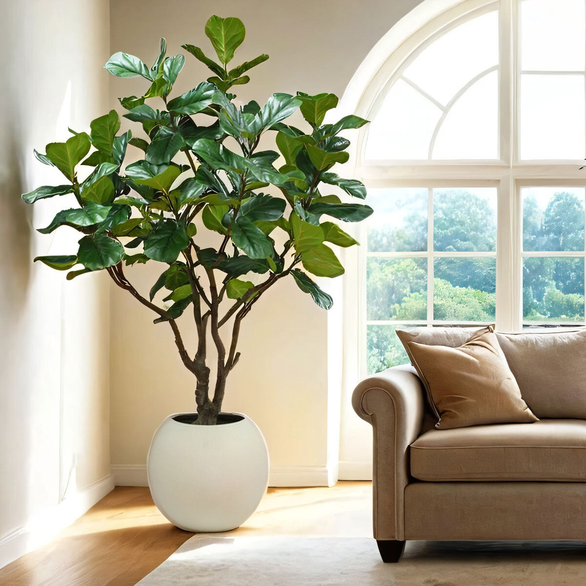 CGH Artificial Faux Fig Tree 8ft Indoor Plant Green Spherical Planter 240cm