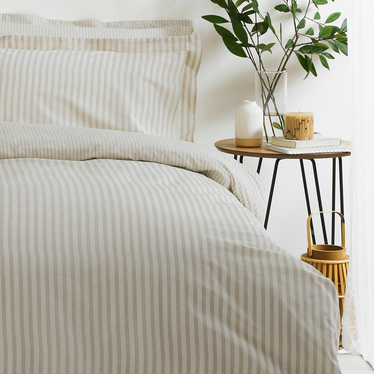 Yard Hebden Super King Duvet Cover Set 100% Cotton 144TC Natural Stripe Bedding