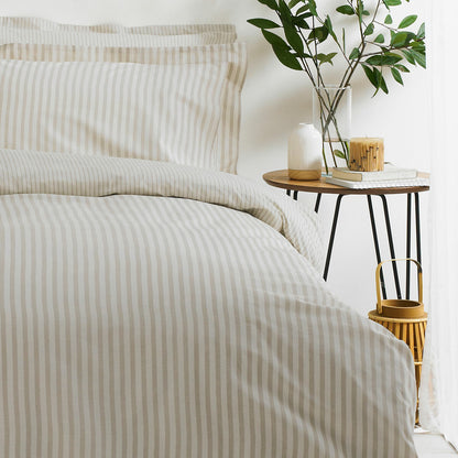 Yard Hebden Super King Duvet Cover Set 100% Cotton 144TC Natural Stripe Bedding
