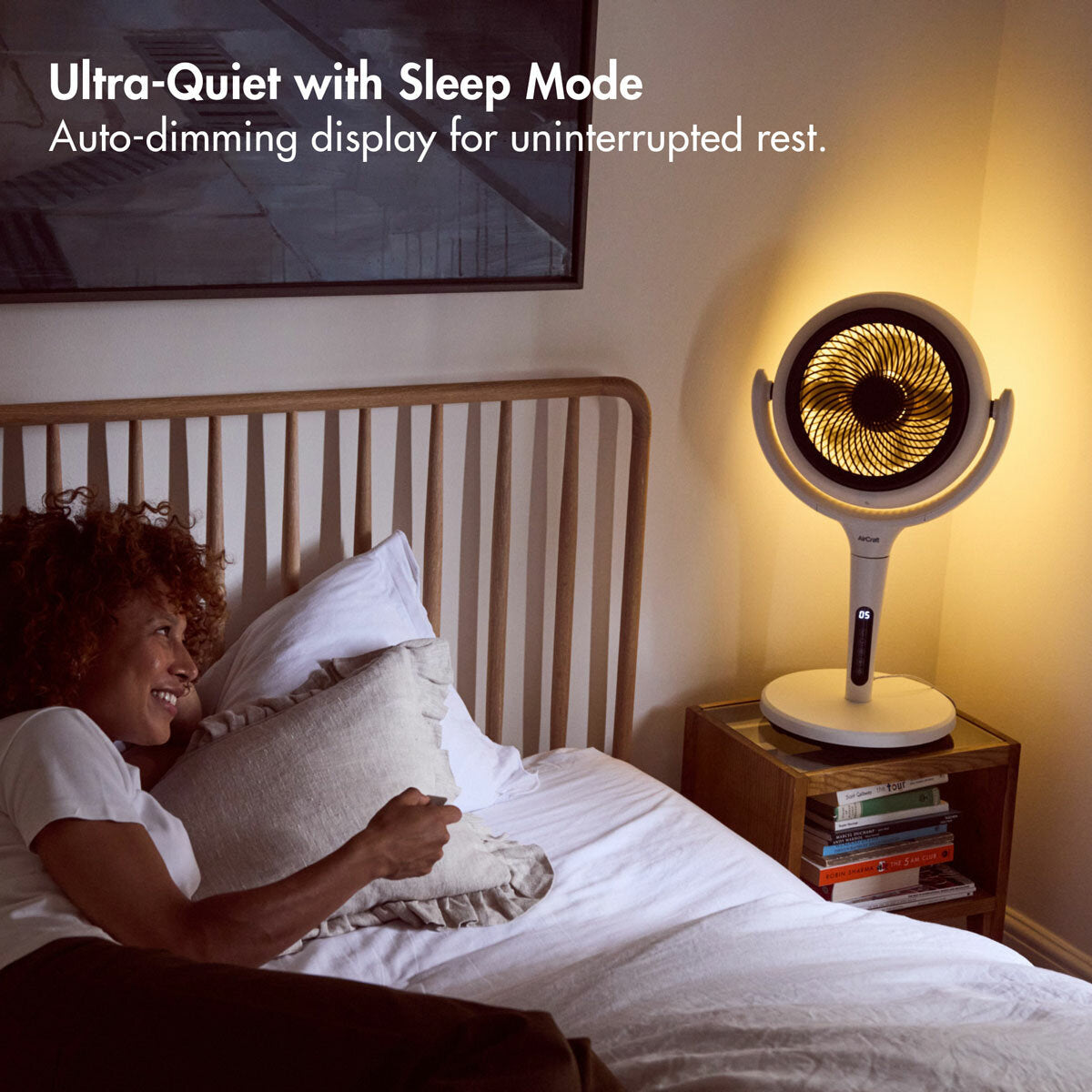 AirCraft Lume Midi Table Fan Remote LED Quiet 12 Speed Air Circulator White