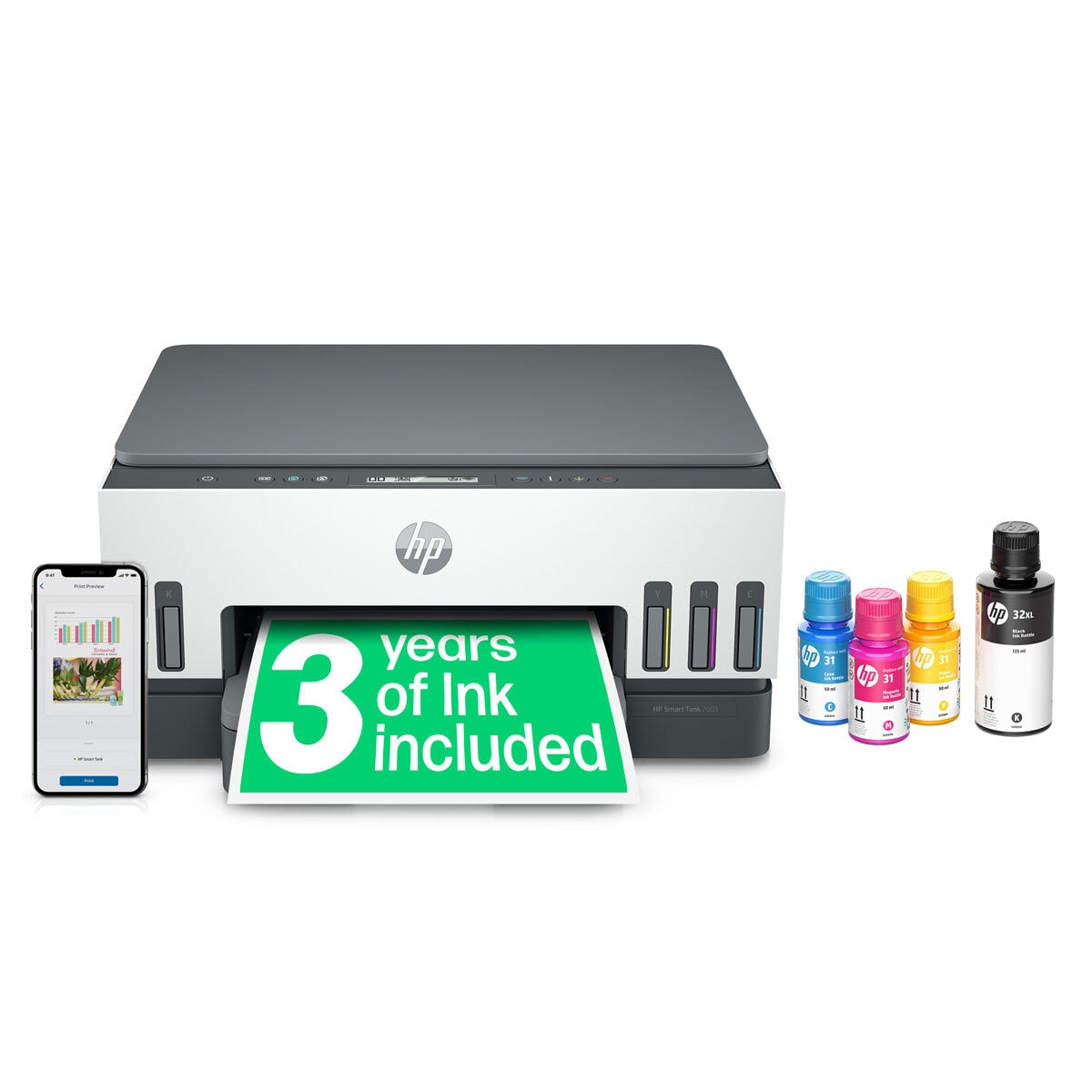 HP Smart Tank 7005 All-in-One A4 Wireless Printer WiFi Duplex Ink Included