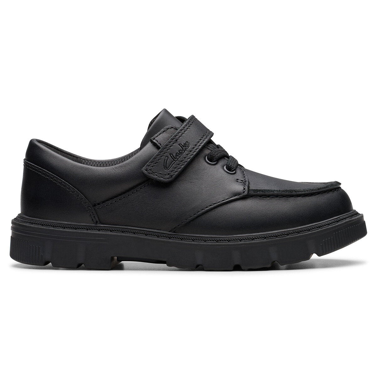 Clarks Kids Lorcam Edge Black Leather School Shoes Boys Girls Junior size 10