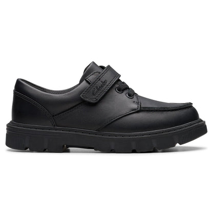 Clarks Kids Lorcam Edge Black Leather School Shoes Boys Girls Junior size 10