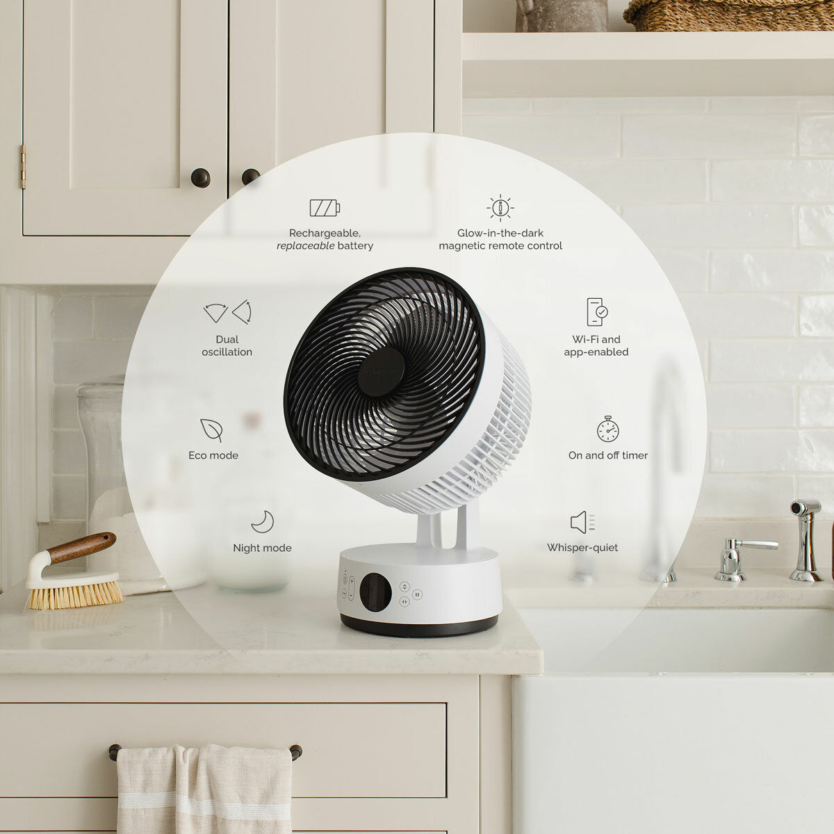 Meaco Sefte Pro 10" Cordless Desktop Air Circulator Fan 12 Speed White 38cm