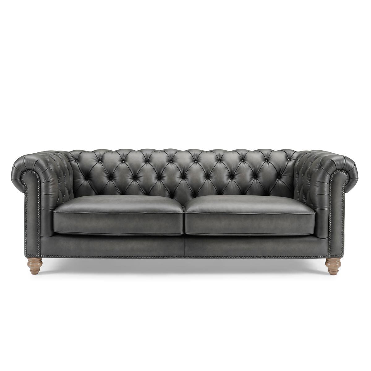 Prospera Home Allington 3 Seater Grey Leather Chesterfield Sofa 226cm Coil