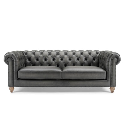Prospera Home Allington 3 Seater Grey Leather Chesterfield Sofa 226cm Coil