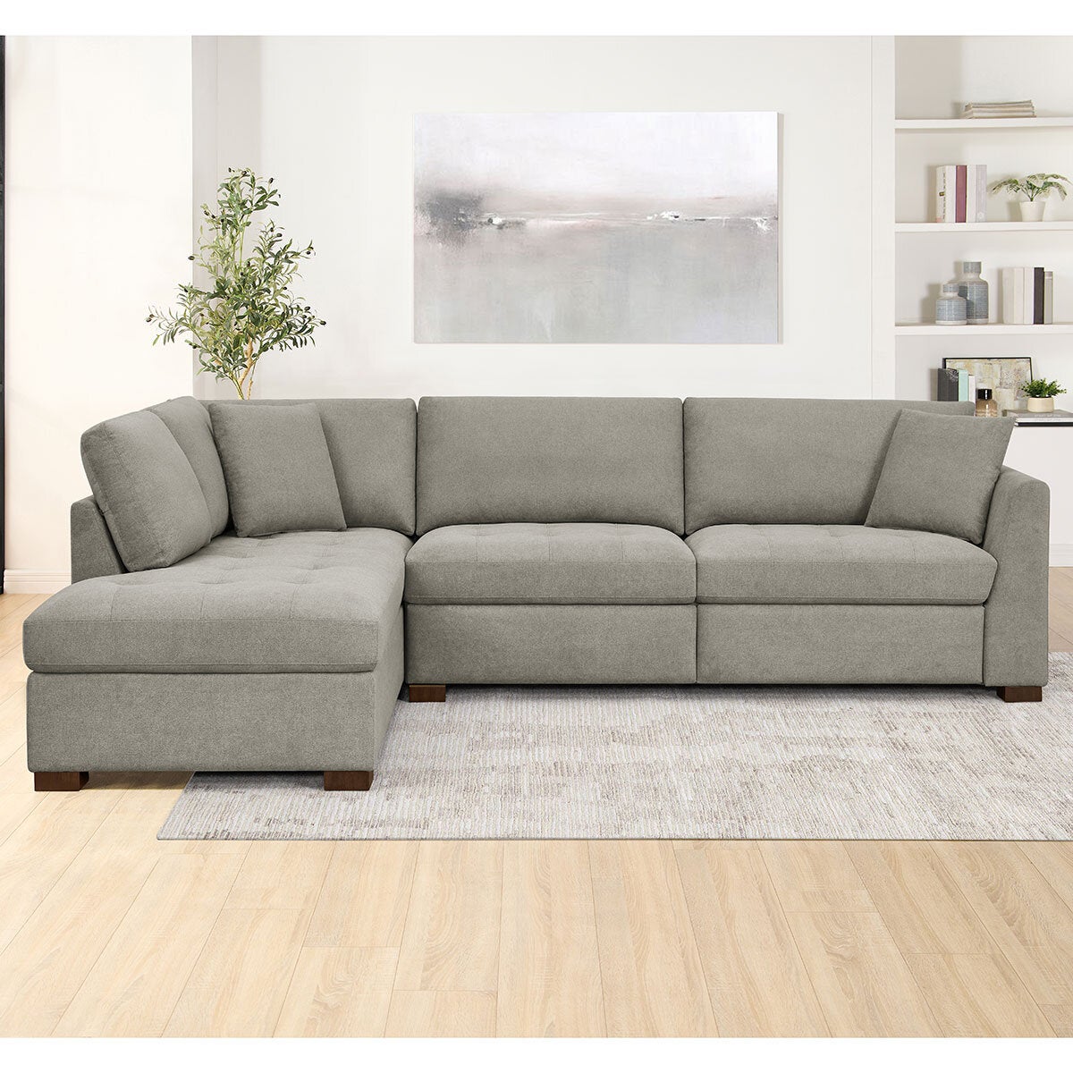 Thomasville Miles Grey Fabric Corner Sofa LHF Two Power Footrests Pocket Coil