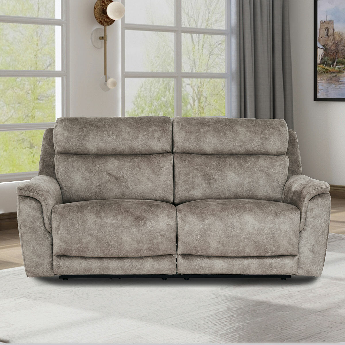 Oscar Grey Fabric Power Reclining 2.5 Seater Sofa USB Headrest Lounge