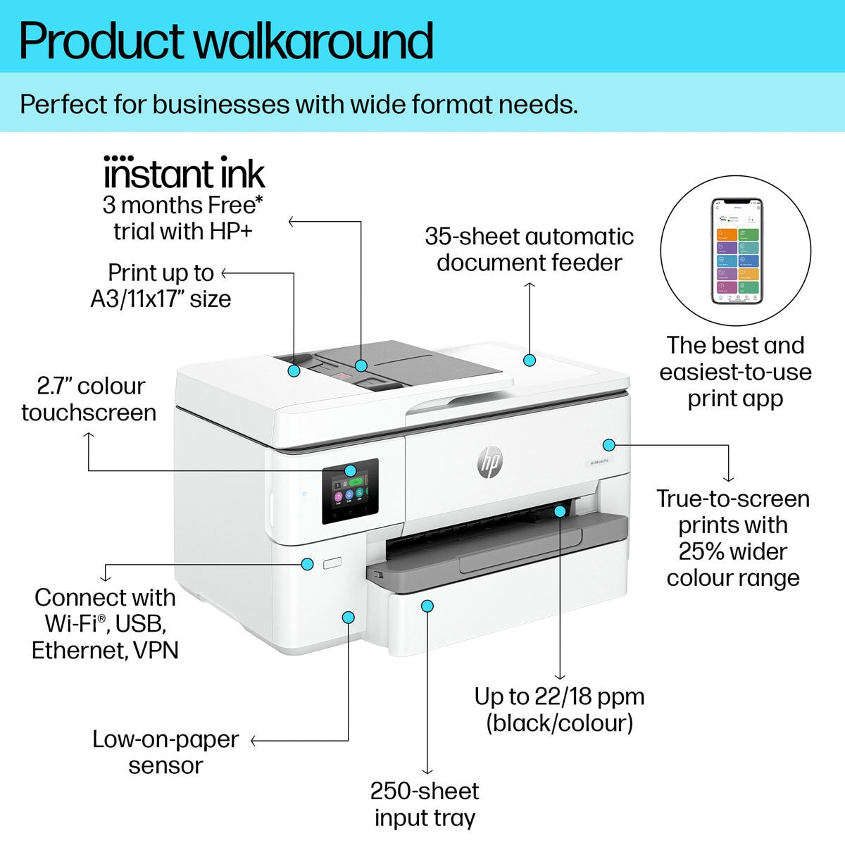 HP OfficeJet Pro 9720E A3 All-in-One Wireless Inkjet Printer Scanner Copier