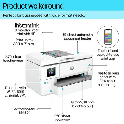 HP OfficeJet Pro 9720E A3 All-in-One Wireless Inkjet Printer Scanner Copier