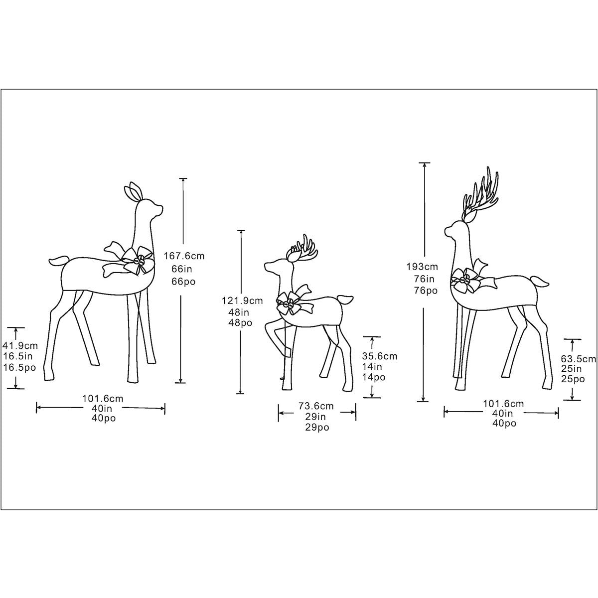 6ft LED Deer Family Set of 3 White Christmas Decoration Indoor Outdoor Steel