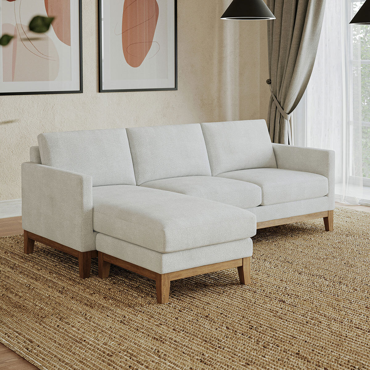 Henredon Murphy Cream Fabric Corner Sofa Reversible Chaise Lounge Coil Cushion