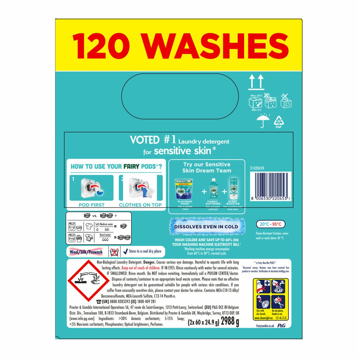 Fairy Platinum+ Non Bio Laundry Pods Capsules 120 Wash Extra Stain Removal