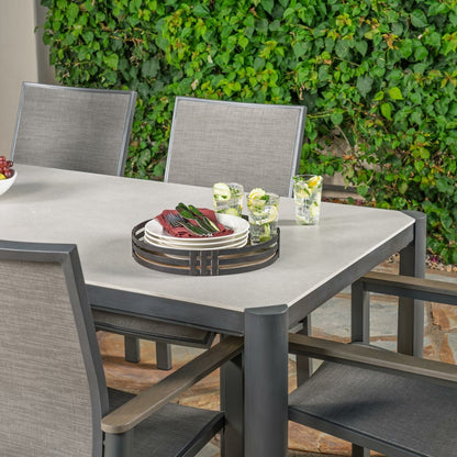 SunVilla Palermo 7 Piece Sling Dining Set Aluminium Garden Grey With Cover
