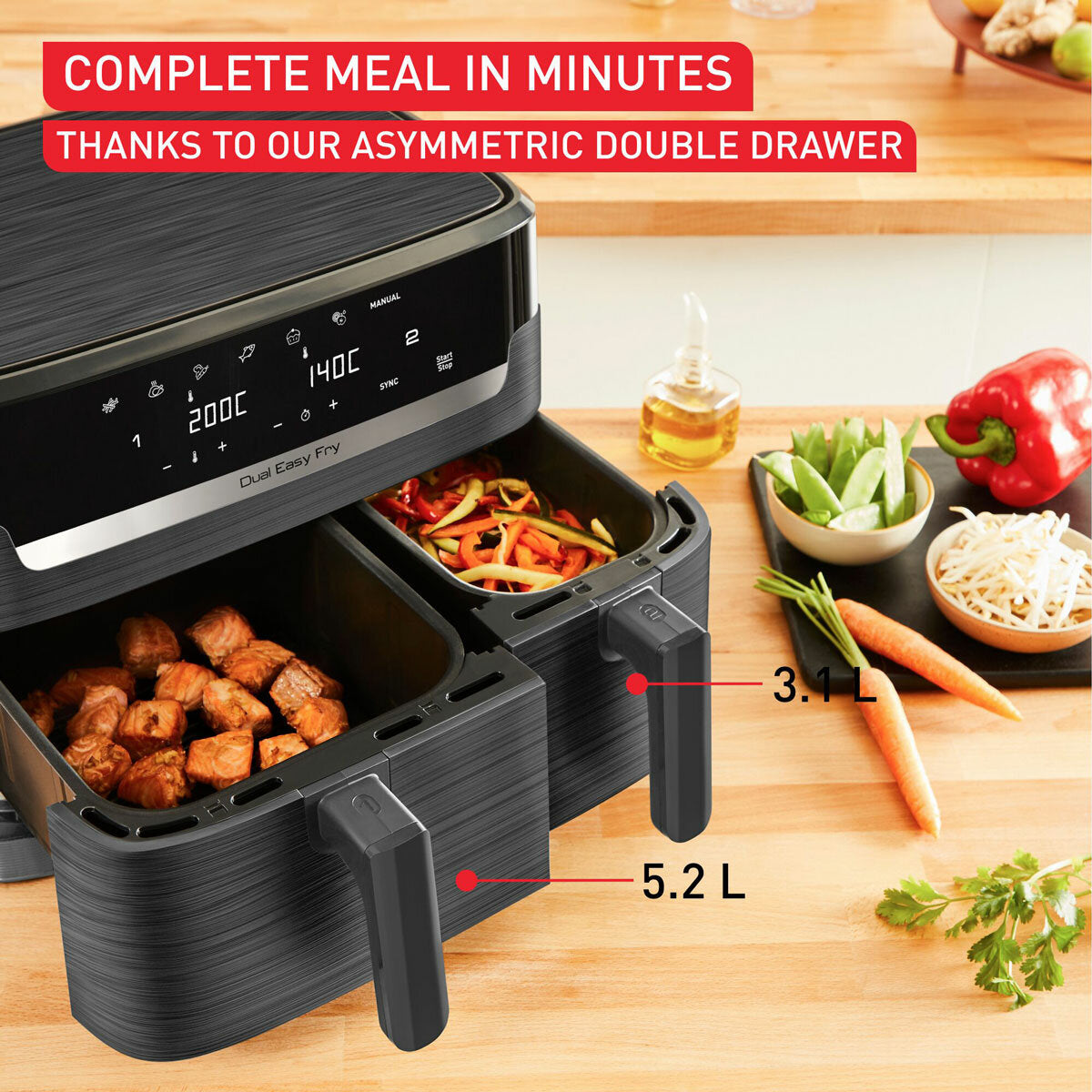 Tefal Easy Fry Essential Dual Drawer Air Fryer EY901HG 8.3L Family 7 Functions