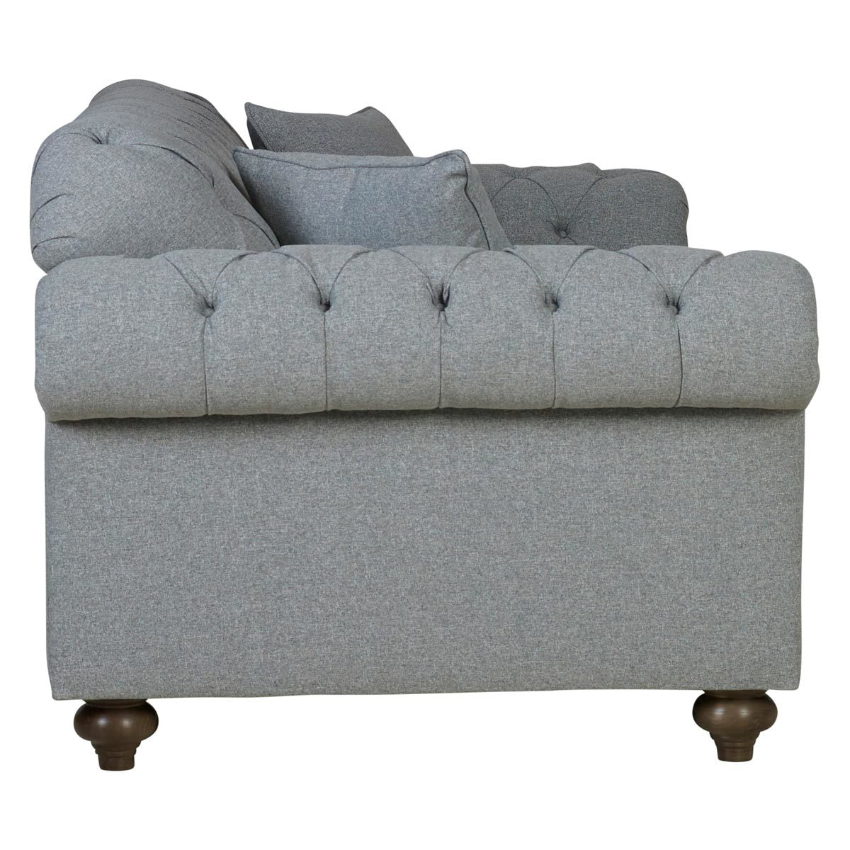 Bordeaux Button Back Grey Fabric 2 Seater Sofa Tufted Wood Legs 194cm Wide