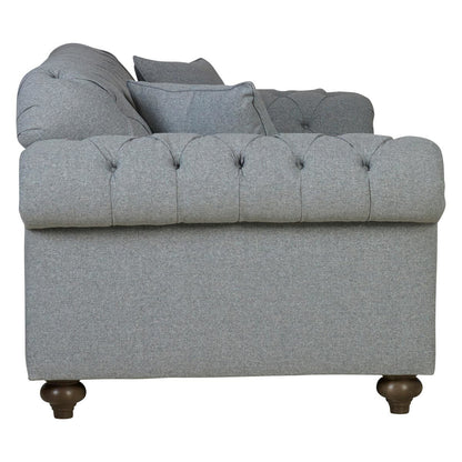 Bordeaux Button Back Grey Fabric 2 Seater Sofa Tufted Wood Legs 194cm Wide