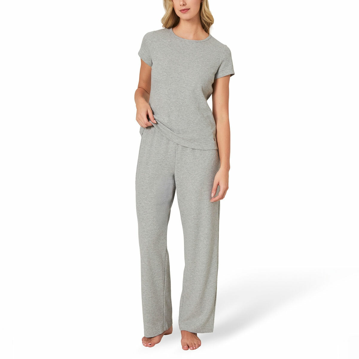 Well+Home Ladies 3 Piece Waffle Knit Lounge Set Loungewear grey Medium