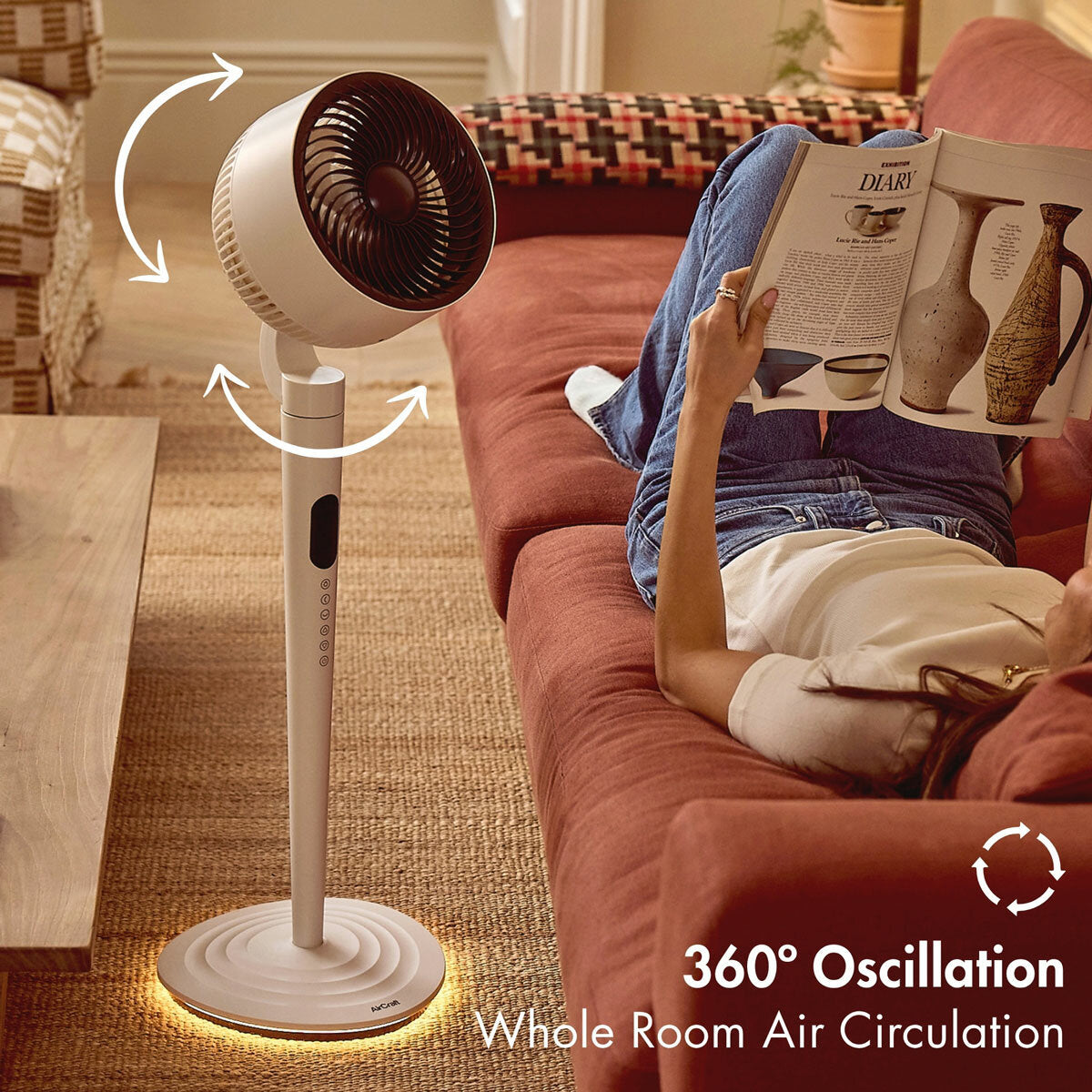 AirCraft AirLume Pedestal Fan Cordless Corded 12 Speed Stone White Remote