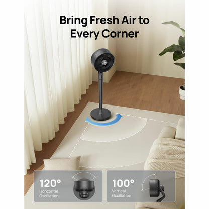 Dreo TurboPoly 350S Smart Pedestal Fan 3D Oscillation 9 Speed Grey DR-HPF020S"